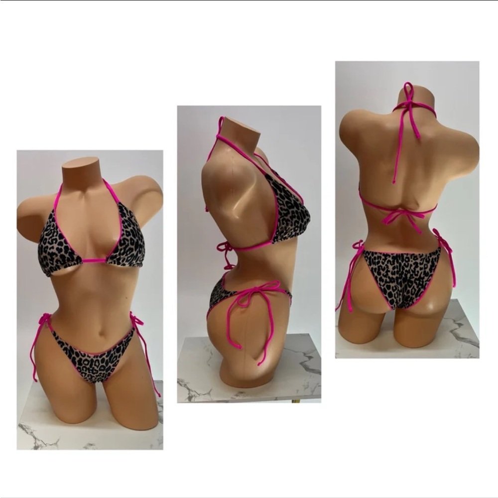 Leopard/Hot Pink String Bikini Medium